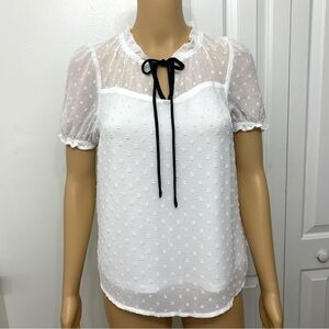 Monteau Swiss Dot White short sleeve Top Blouse Women’s Size S
